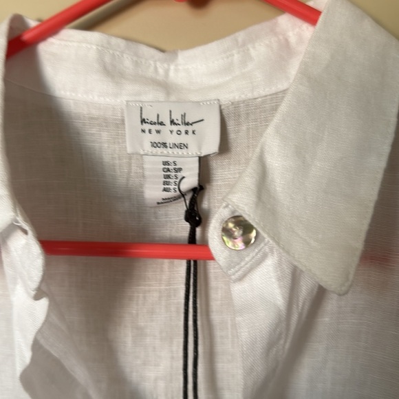 Nicole Miller White 100% Linen Button Down Shirt Short Sleeveless Loose Fit Sz S - Picture 3 of 12
